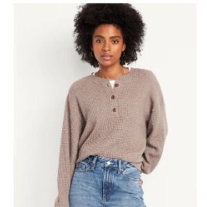 Old Navy Oversized Cozy Waffle Henley Top - Small